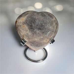 Black Moonstone Large Puffy Heart with Stand‎